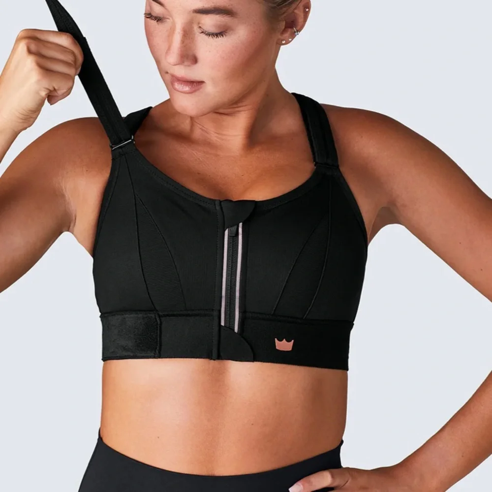 SHEFIT Ultimate Size 5Luxe Black High-Impact‎ Padded Adjustable Sports Bra w/Bag